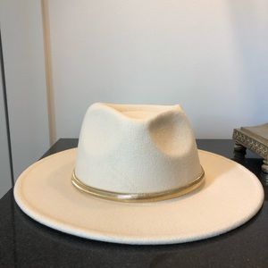 Forever 21 Cream Fedora Hat with Gold Chain